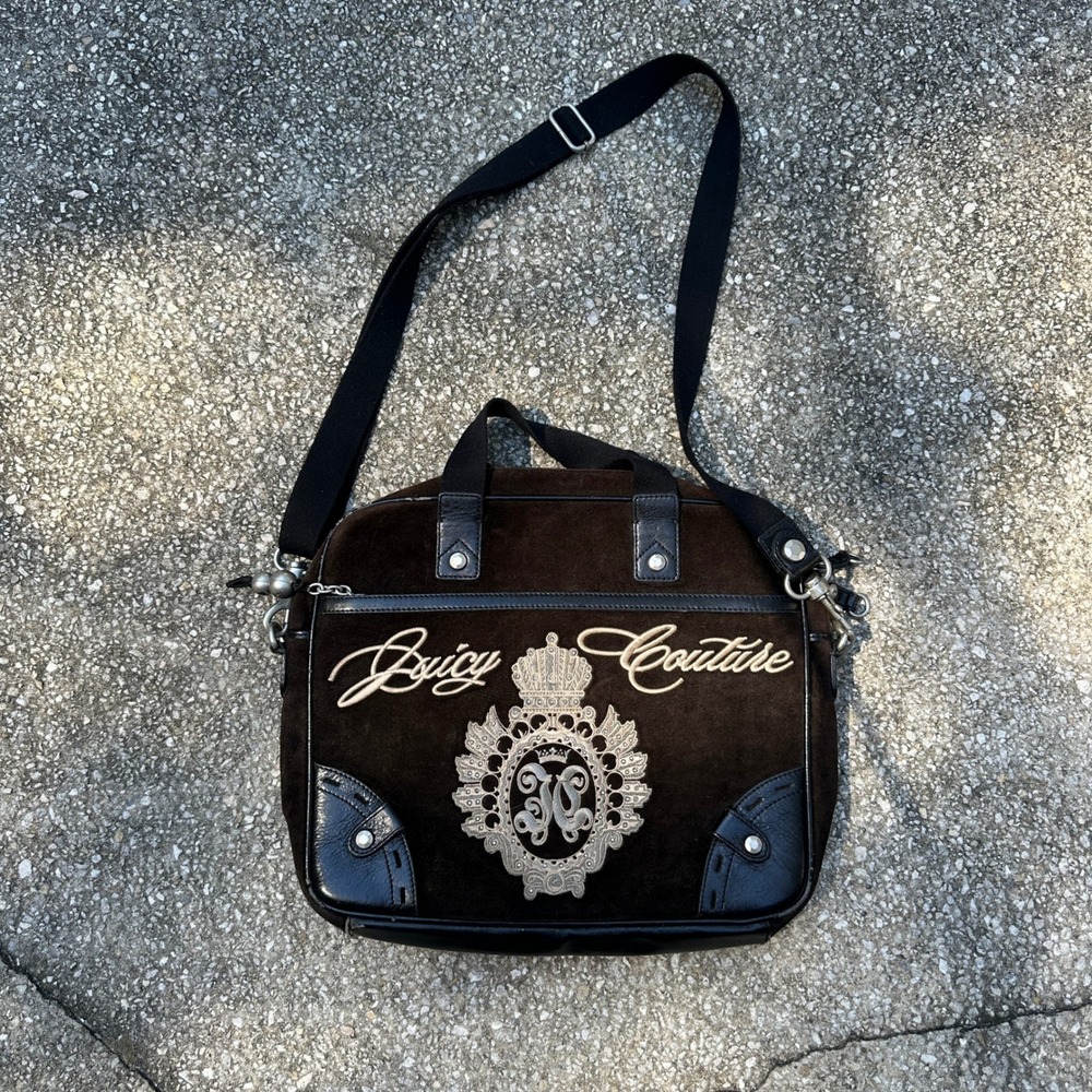 Vintage Juicy Couture Brown Velour Laptop Messenger Bag Y2K Couture Computer